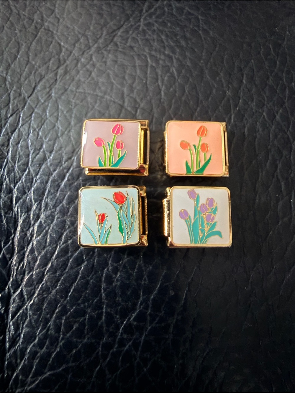 Gold-Tone Tulip Italian Charm Bundle – 4 Floral Links